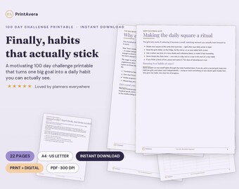 100 Day Challenge Tracker | Habit Goal Setting Printable (PDF Download)