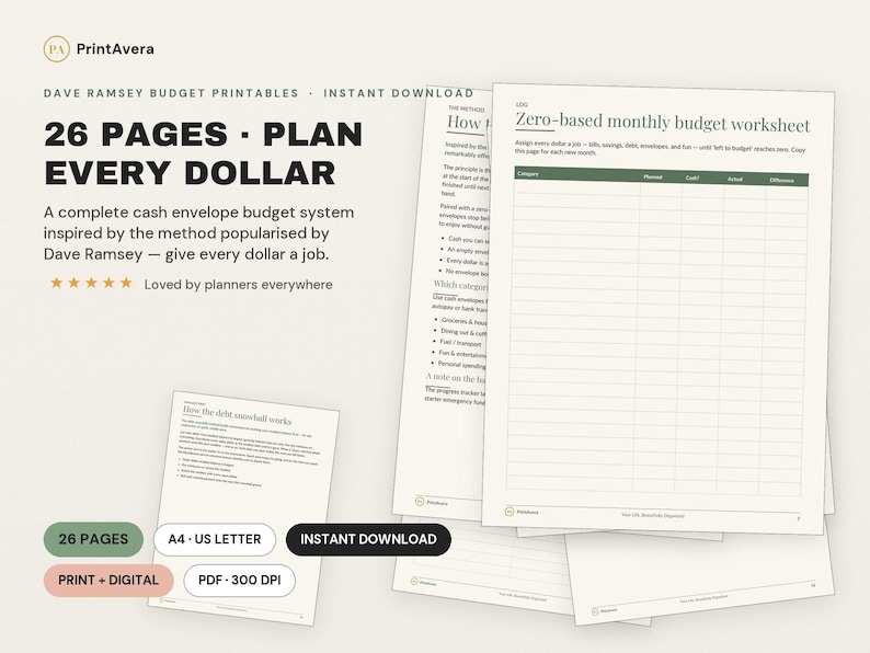 Dave Ramsey Budget Printables | Cash Envelope System, Zero-Based Planner (PDF Download) image 1