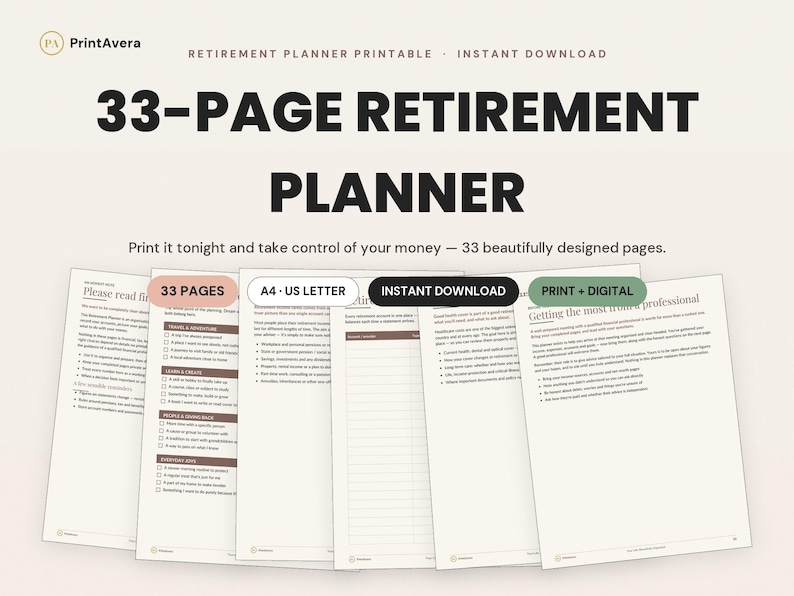Retirement Planner Printable | Budget, Expense, Finance Tracker (PDF Download) image 1