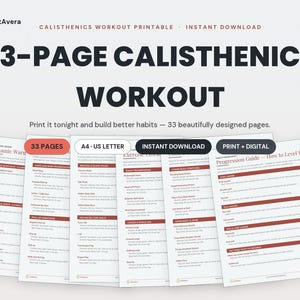 Rutina de ejercicios de calistenia imprimible / Biblioteca de ejercicios con peso corporal, planificador de fitness (descarga en PDF) imagen 1