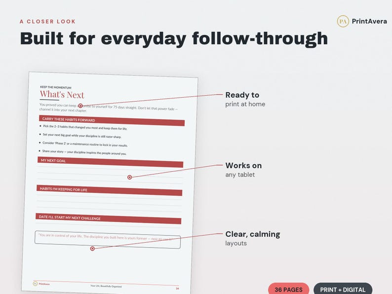 75 Hard Tracker Printable | Fitness Planner, Workout, Meal Logs (PDF Download) image 3