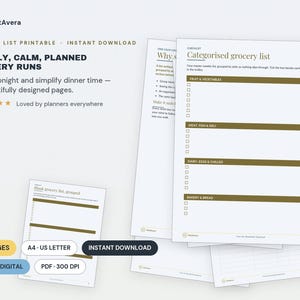 Printable Grocery List Bundle | Aisle-Categorised, Meal Plan (Digital Download) image 1