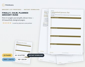 Printable Grocery List Bundle | Aisle-Categorised, Meal Plan (Digital Download)