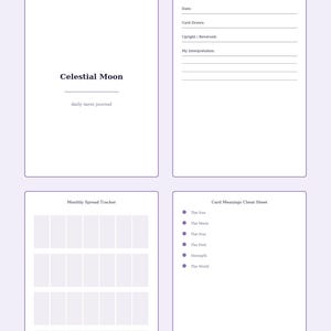 Celestial Moon Daily Tarot Journal Printable PDF, Moon Phase Tracker, Tarot Workbook, Witchy Planner, Spiritual Journal Pages image 2