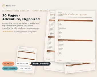 Countries Visited Checklist | Travel Tracker, Trip Log (PDF Download)