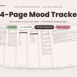 Mood Tracker Printable | Year, Monthly, Weekly Logs (A4 US Letter PDF)