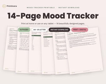 Mood Tracker Printable | Year, Monthly, Weekly Logs (A4 US Letter PDF)