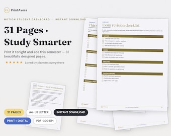 Tableau de bord Notion pour étudiants | Guide d'installation, PDF (A4/Lettre US)