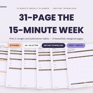 15-Minute Weekly Planner | Habit Tracker Printable (PDF Download) image 1
