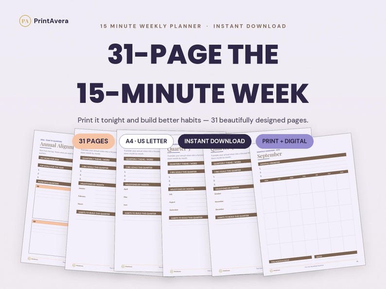 15-Minute Weekly Planner | Habit Tracker Printable (PDF Download) image 1