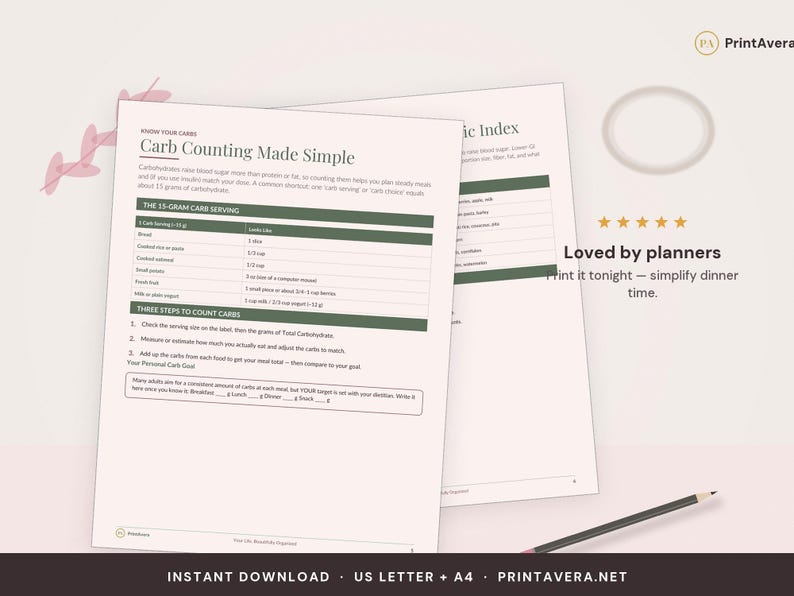 Diabetic Meal Planner Printable | Weekly Carb Counting PDF (A4 US Letter) image 5