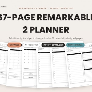 reMarkable 2 Planner | 67-Page Digital PDF, Daily Weekly Monthly (Instant Download) image 1