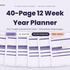 12 Week Year Planner | Quarterly, Habit, Weekly Task Tracker (PDF Download)