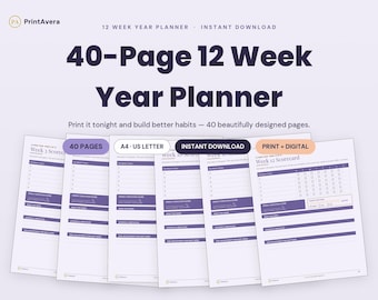 12 Week Year Planner | Quarterly, Habit, Weekly Task Tracker (PDF Download)