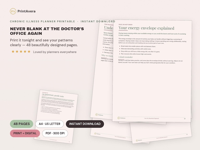 Chronic Illness Planner Printable | Symptom Tracker, Medication Log (PDF Download) image 1