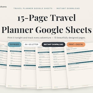 Travel Planner Google Sheets | Itinerary, Budget, Packing List (Digital Download)