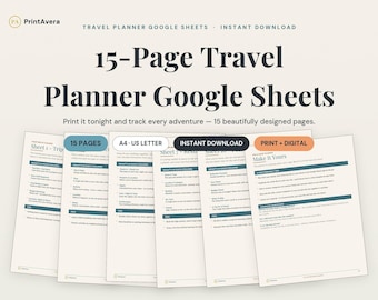 Planilha de Planejamento de Viagem do Google Sheets | Itinerário, Orçamento, Lista de Bagagem (Download Digital)