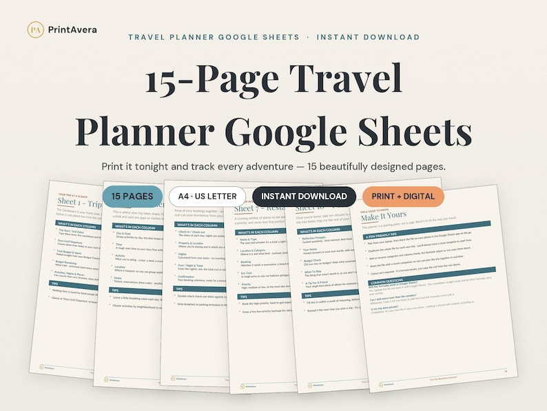 Travel Planner Google Sheets | Itinerary, Budget, Packing List (Digital Download) image 1