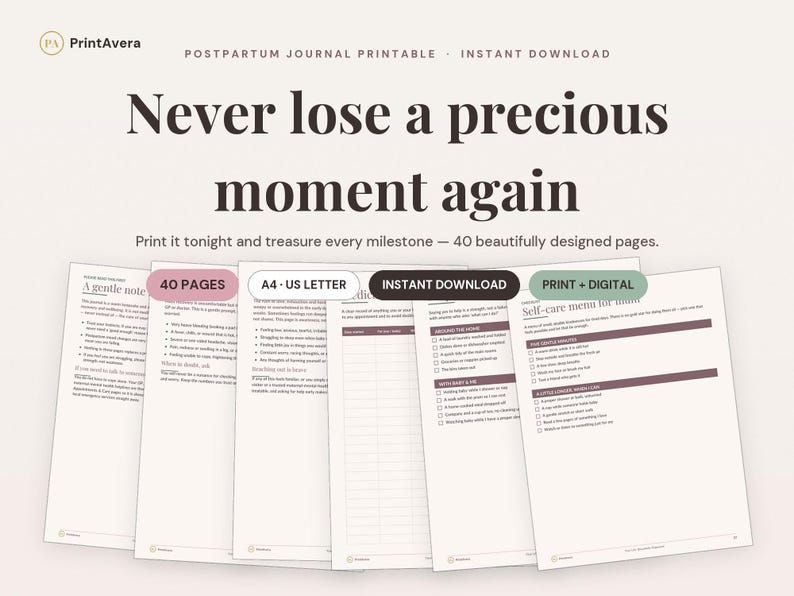Postpartum Journal Printable | New Mom Recovery & Wellbeing Tracker (PDF Download) image 1