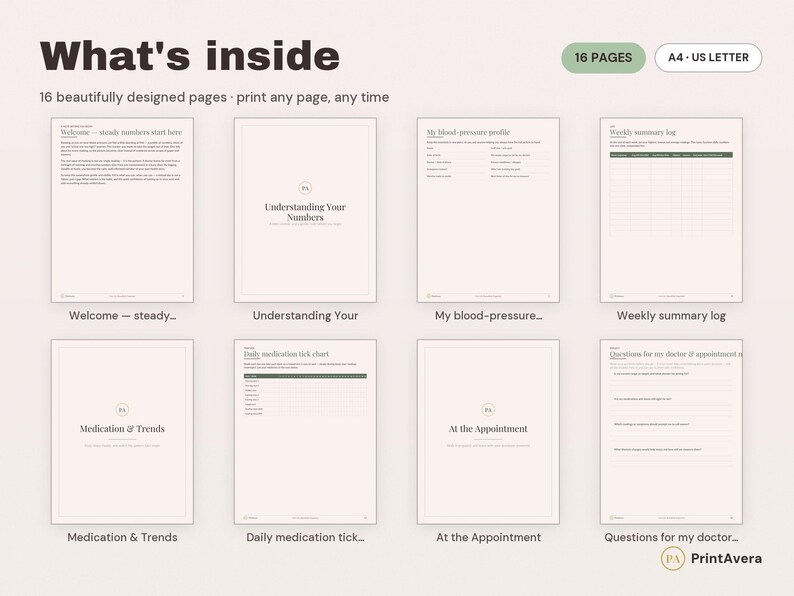 Blood Pressure Log Printable | Blood Pressure Tracker, Blood Pressure Chart, Medical Tracker, Pulse Log | A4 US Letter, Instant Download PDF image 2