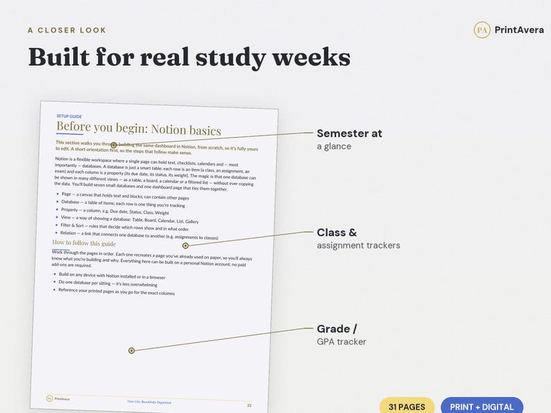 Notion Student Dashboard Planner | Installatiehandleiding, PDF (A4/US Letter) afbeelding 3