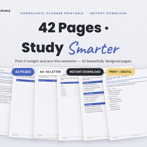 Homeschool Planner Printable | Student, College, ADHD Study Organizer (PDF Download) image 1