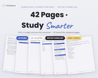 Homeschool Planner Printable | Student, College, ADHD Study Organizer (PDF Download)