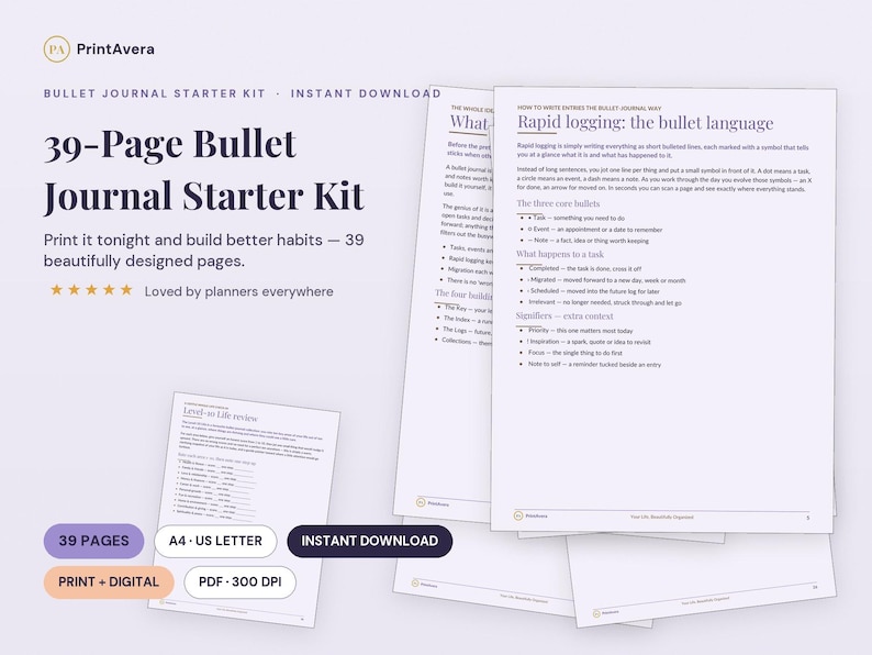 Bullet Journal Starter Kit | Habit Tracker Printable, Monthly Habit Tracker, Habit Tracker PDF | A4 US Letter, Instant Download PDF image 1