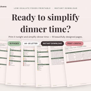 Low Oxalate Foods Printable Guide | Kidney Stone Diet Meal Plan (PDF Download)