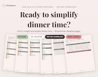 Guía imprimible de alimentos bajos en oxalatos / Plan de comidas para la dieta de cálculos renales (descarga en PDF)
