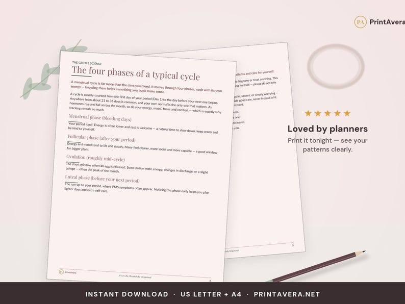 Period Tracker Printable | Cycle, Symptom, Health Log (Instant Download PDF) image 5
