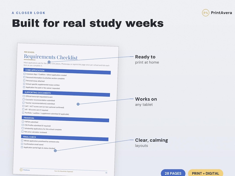 College Application Tracker | Spreadsheet, Planner (Excel, PDF Download) image 3