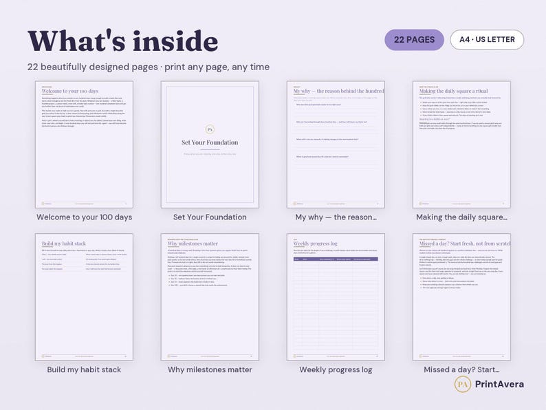 100 Day Challenge Tracker | Habit Goal Setting Printable (PDF Download) image 2