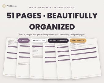 End of Life Planner | Legacy, Wishes, Family Information (PDF Download)