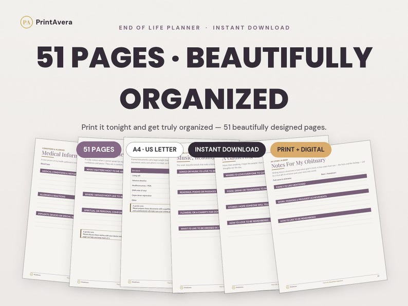 End of Life Planner | Legacy, Wishes, Family Information (PDF Download) image 1