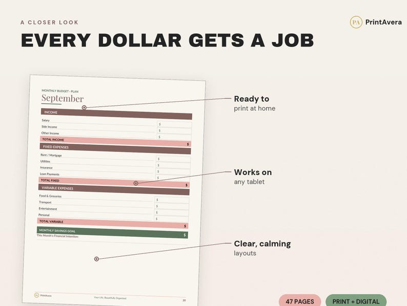Budget Planner Printable | Expense Tracker, Savings Tracker (Digital Download) image 3