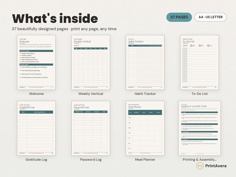 A7 Planner Inserts | Weekly, Monthly, Undated, ADHD (Digital Download) image 2