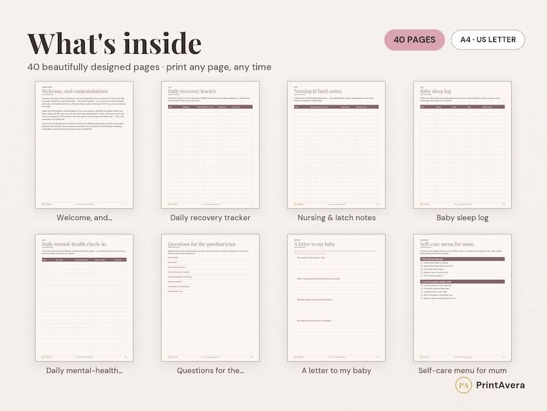 Postpartum Journal Printable | New Mom Recovery & Wellbeing Tracker (PDF Download) image 2