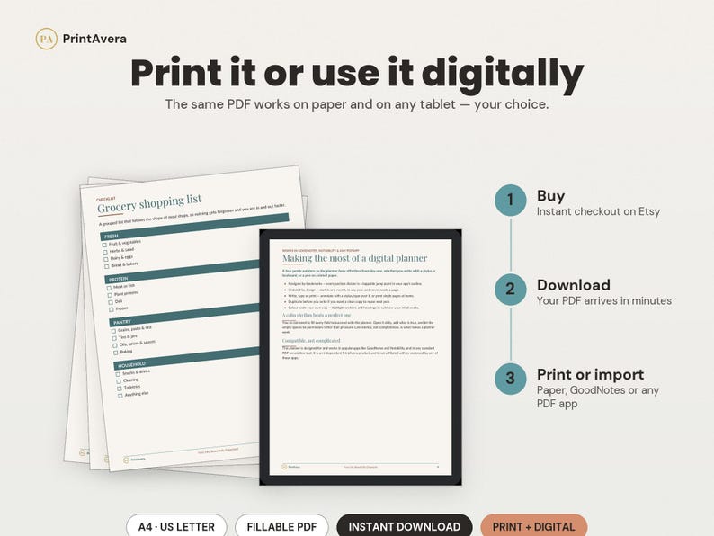 Agenda digital GoodNotes / TDAH, iPad, PDF sin fecha (tamaño carta estadounidense A4) imagen 4