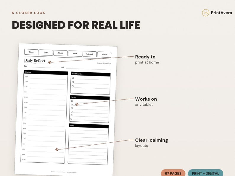 reMarkable 2 Planner | 67-Page Digital PDF, Daily Weekly Monthly (Instant Download) image 3