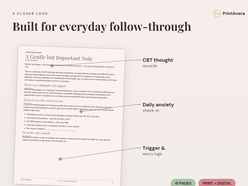 Anxiety Journal Printable | CBT Worksheets, Mental Health Workbook (PDF Download) image 3