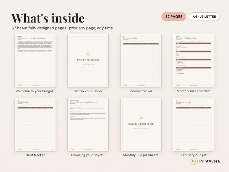 37-Page Budget Binder Printable | Finance Planner, Expense Tracker (PDF Download) image 2