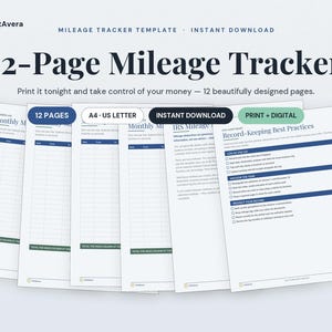 Mileage Tracker Template | Excel Spreadsheet, Printable Log (Instant Download) image 1