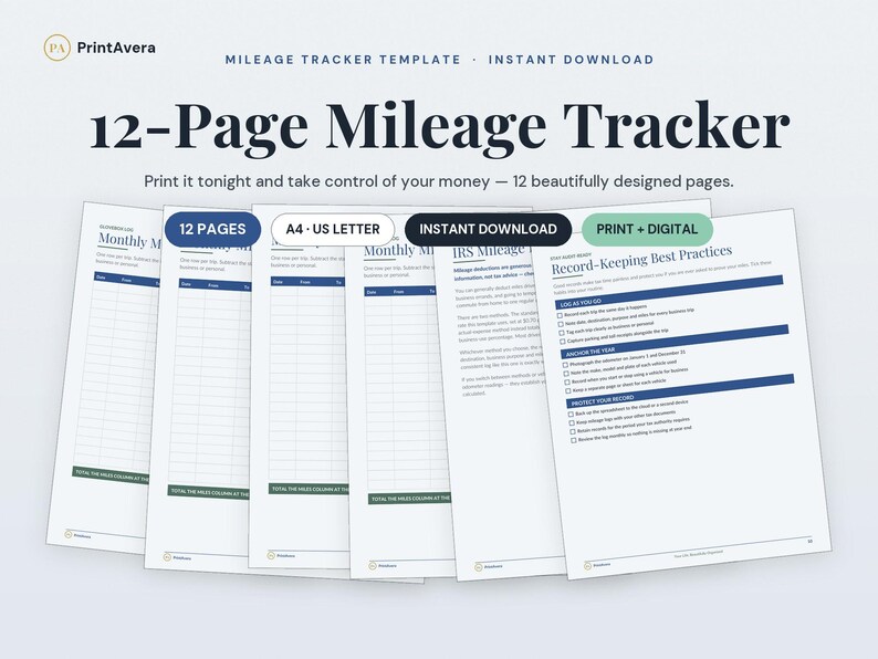 Mileage Tracker Template | Excel Spreadsheet, Printable Log (Instant Download) image 1