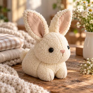 Nähvorlage für ein flauschiges Kaninchen, anfängerfreundliches Bastelprojekt mit Kunstfellhasen (PDF-Download)