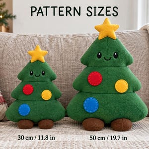 Patrón de costura en PDF para árbol de Navidad de peluche, 30 y 50 cm, tutorial ilustrado, decoración navideña DIY.