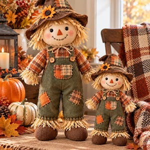 Nähschnittmuster für eine Vogelscheuchen-Plüschpuppe, Herbstdeko, Größen 30 cm & 50 cm (PDF)