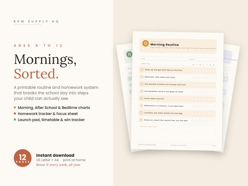 Kids Routine Chart | Morning, After School, Bedtime Visual Schedule ...