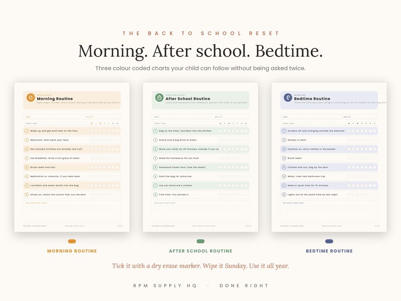 Kids Routine Chart | Morning, After School, Bedtime Visual Schedule ...
