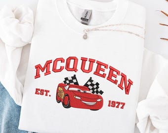 BRODERAD Disney Bilar broderad skjorta, Lightning McQueen Mater Cars Land linne med spetsdetaljer, Cars familjeresa, specialdesignad tröja med år